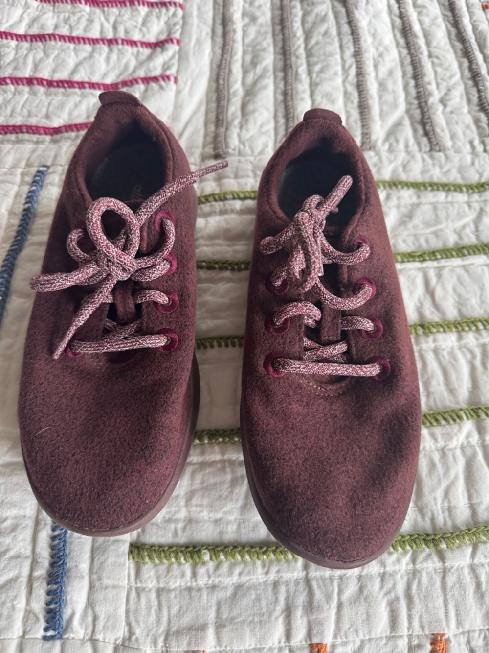 allbirds Women's Maroon Wool Runners with Pink Laces